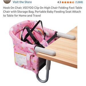 Pink Rainbow Clip-On Hook-On High Chair